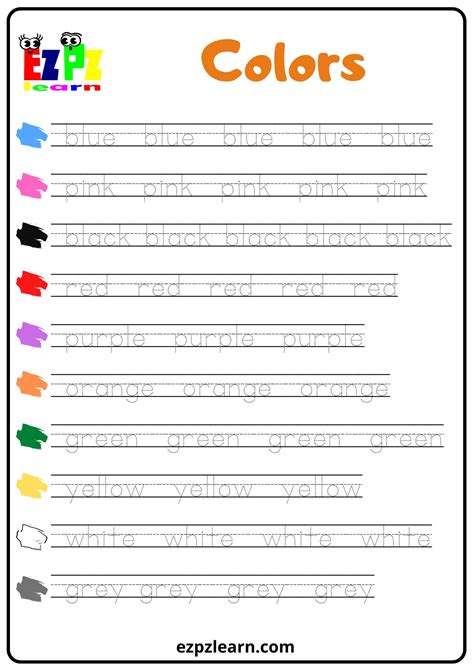 Colors Word Tracing Worksheet - Ezpzlearn.com