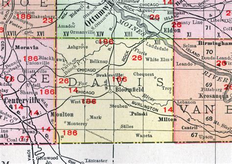 Davis County, Iowa, 1911, Map, Bloomfield, Drakesville, Pulaski