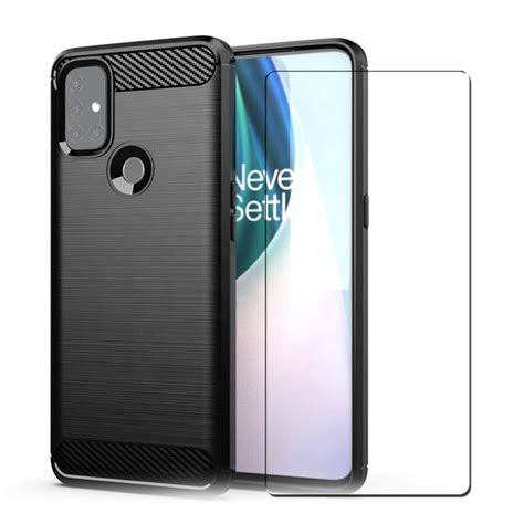 SDTEK Carbon Case for OnePlus Nord N10 5G Phone Cover and Glass Screen Protector