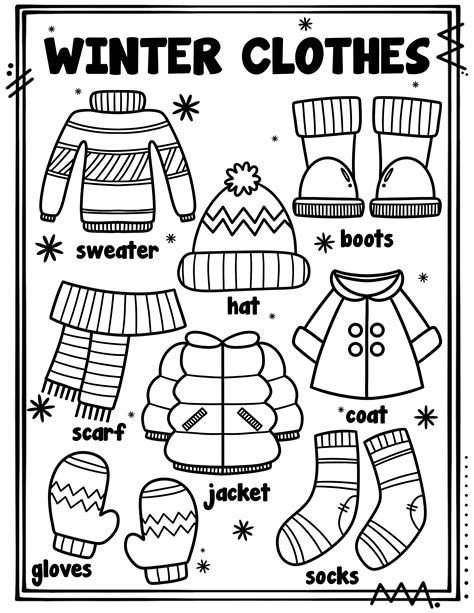 Winter clothes coloring page /Ropa de invierno p/colorear ENGLISH ...