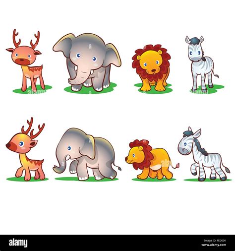 Cute animals front and side.Wild Animals Vector Set, Zoo, Safari, Front ...