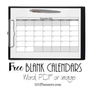 Free Blank Calendar Templates | Word, Excel, PDF for any month