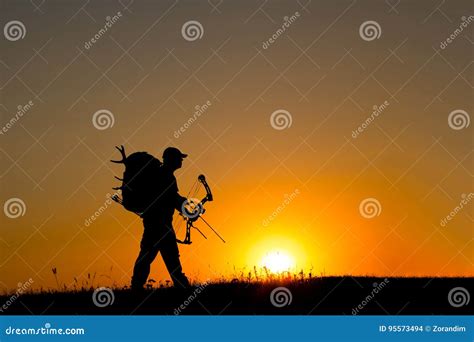 Silhouette of a bow hunter stock photo. Image of leisure - 95573494