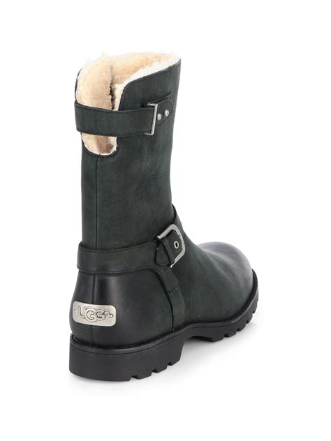 Ugg Grandle Leather Motorcycle Boots in Black | Lyst