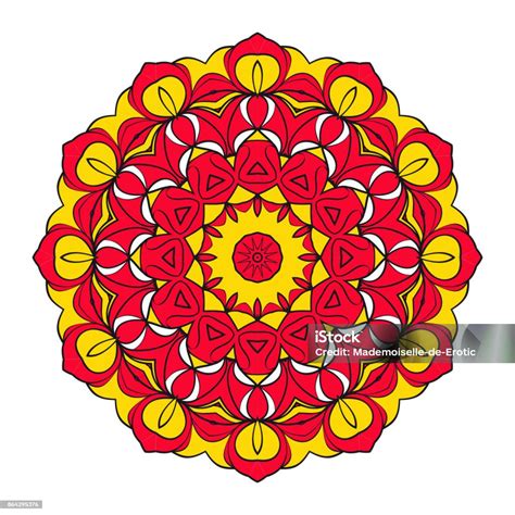 Mystic Flower Mandala Vector Illustration Red Gold Color Stock ...