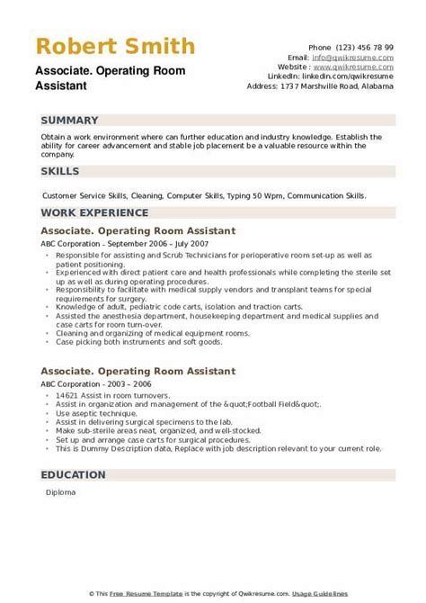 Operating Room Assistant Resume Samples | QwikResume