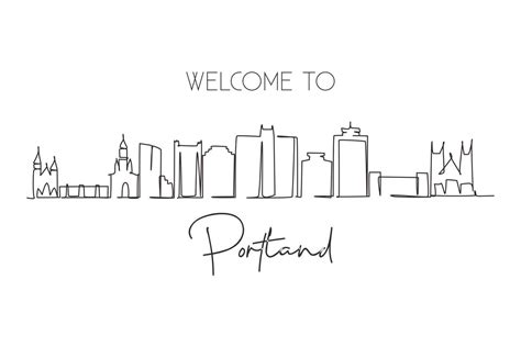 Single one line drawing Portland city skyline, Maine. Beautiful landmark. World landscape ...