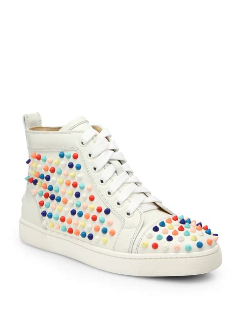 Lyst - Christian Louboutin Louis Woman Studded Leather Wedge Sneakers ...