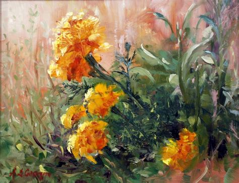 Marigolds - sold Marigold, Glass Vase, Oil Painting, Sold, Flowers ...