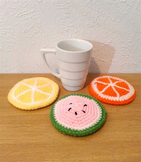 Fruit Coasters Crochet Summer Drinkware Orange Coaster