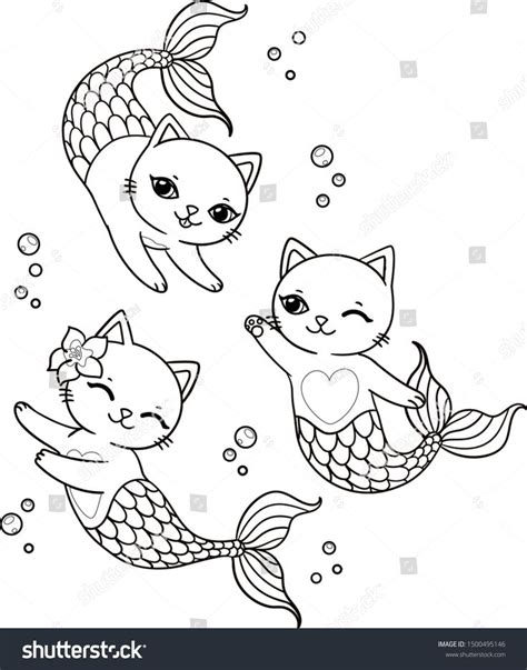 Three Cute Mermaid Cats Bubbles Vector Stock Vector (Royalty Free ...