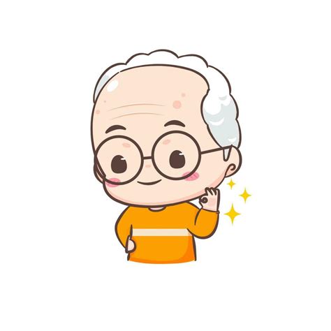 Cute grandfather cartoon character. Grandpa with OK hand sign gesture ...