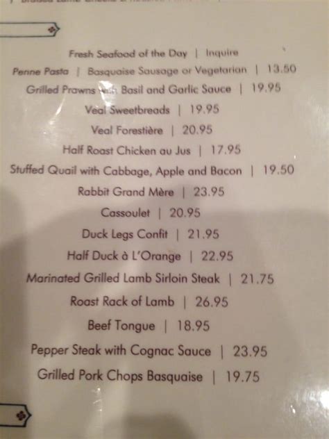 Menu at Basque Cultural Center restaurant, South San Francisco