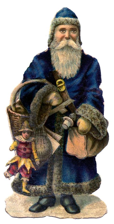 Vintage Christmas Graphic - Old World Santa in Blue Coat - The Graphics Fairy