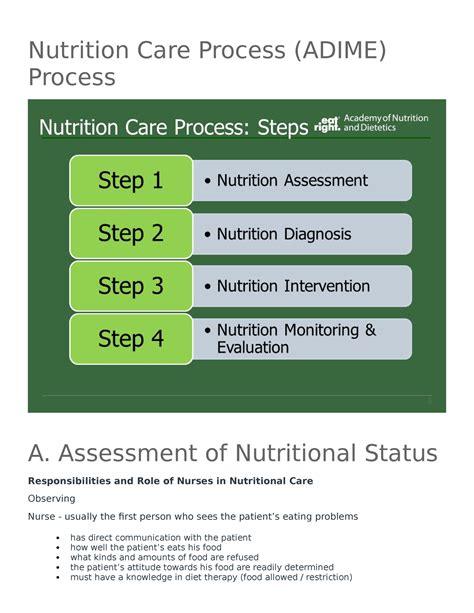 Nutrition Care Process - Assessment of Nutritional Status Responsibilities and Role of Nurses in ...