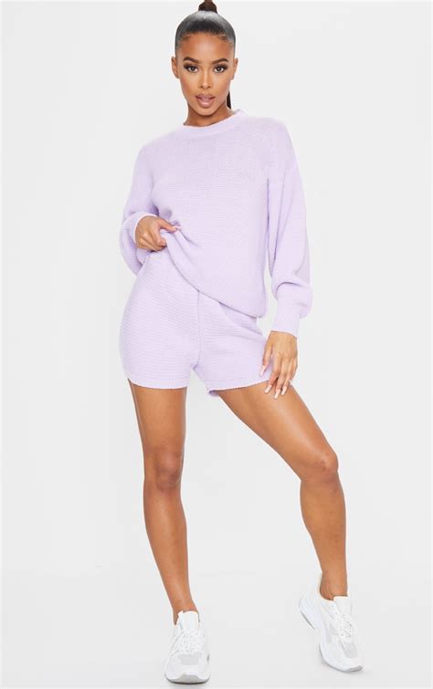 Lilac Knitted Short Lounge Set | Knitwear | PrettyLittleThing