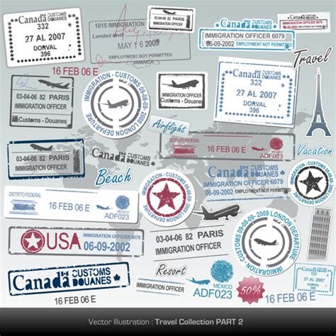 Vector Passport stamps design set 05 free download