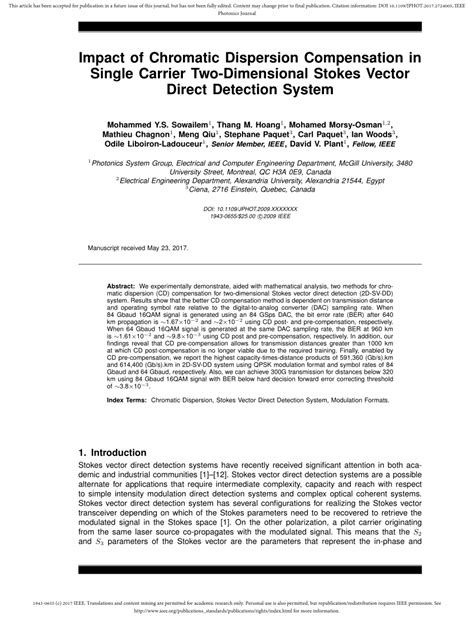 (PDF) Impact of Chromatic Dispersion Compensation in Single Carrier Two-Dimensional Stokes ...