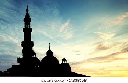 Silhouette Mosque Masjid Dome On Sunset Stock Photo 1420896149 ...