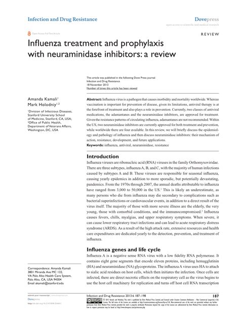 (PDF) Influenza treatment and prophylaxis with neuraminidase inhibitors ...