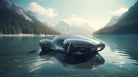 Premium Photo | A futuristic car is floating in the water.