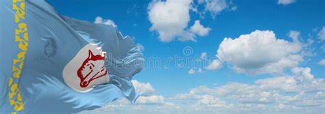 Flag of Gagauz People, Europe at Cloudy Sky Background, Panorami Stock ...