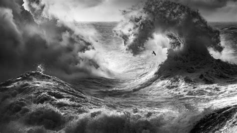 2560x1440 Resolution Sea With Big Waves Monochrome 1440P Resolution Wallpaper - Wallpapers Den