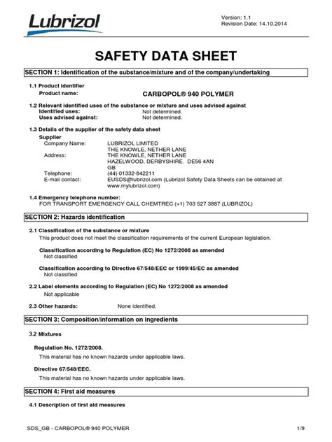 Carbopol 940 Polymer Msds | Toxicity | Personal Protective Equipment