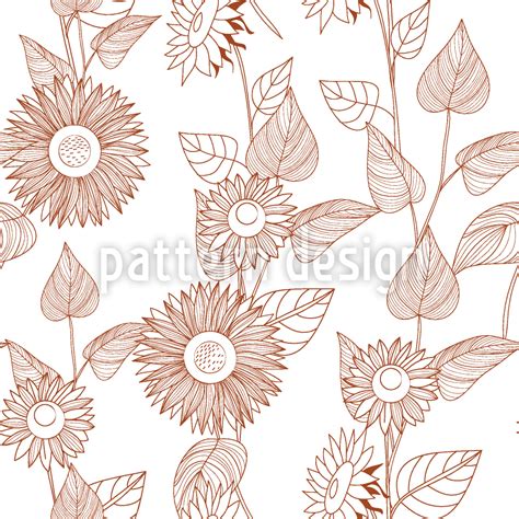 Sunflowers Line Drawing Seamless Vector Pattern Design