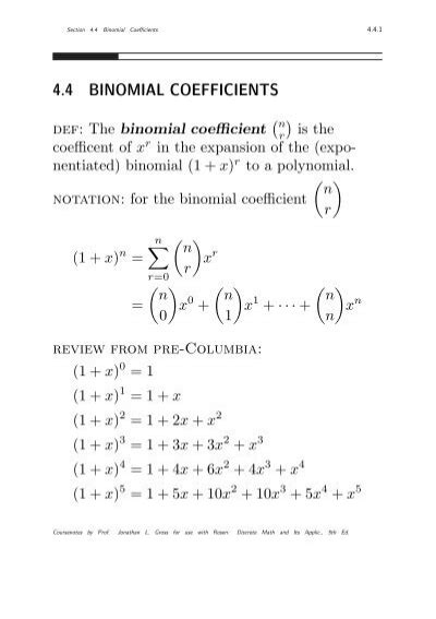 4.4 BINOMIAL COEFFICIENTS