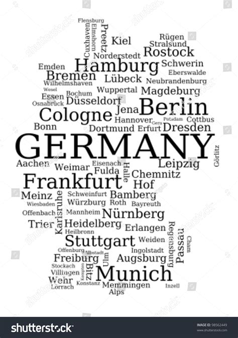 Map Of Germany - Outline Made Of City Names. German Concept. Stock ...