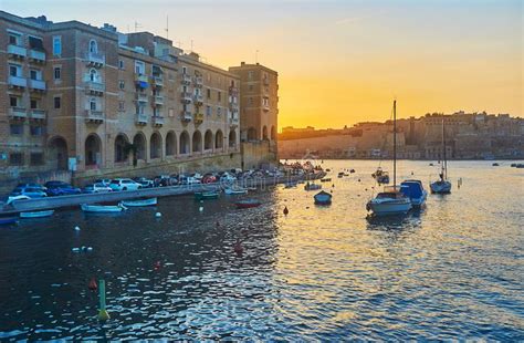 The Sunset Above Valletta Grand Harbour, Malta Stock Photo - Image of dghajsa, embankment: 134712096