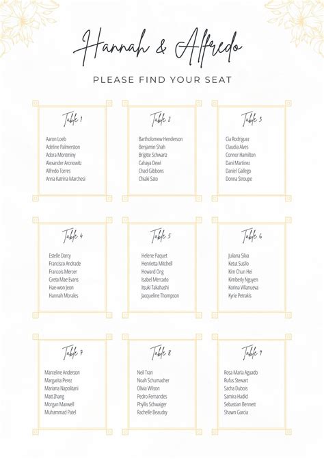 Seating Plan with Romantic Calligraphy Style font - Table Plan ...