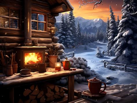 Premium Photo | Winter cabin in a snowy forest with a warm fireplace