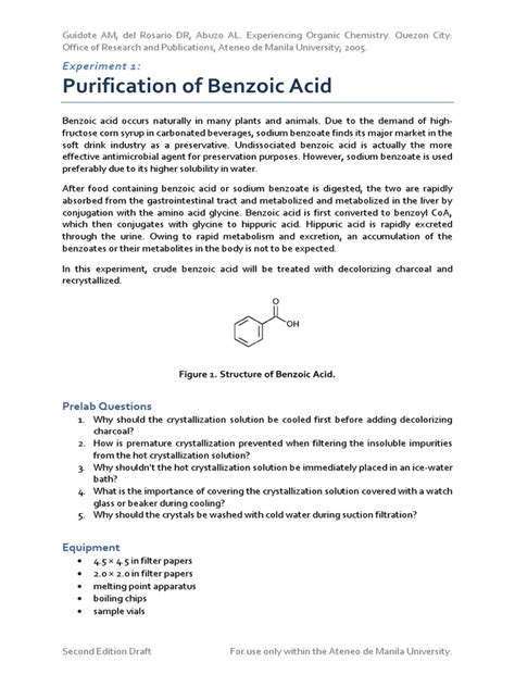 Experiment 1 Recrystallization of Benzoic Acid | PDF | Filtration ...