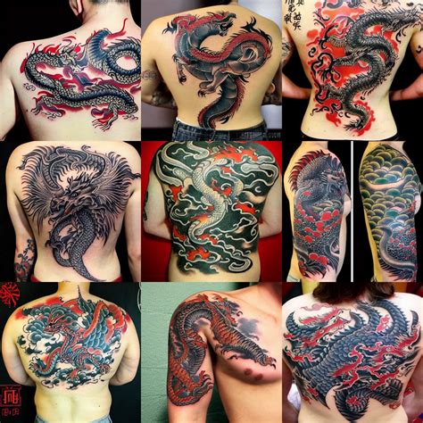 elaborate full - back irezumi tattoo of an eastern | Stable Diffusion