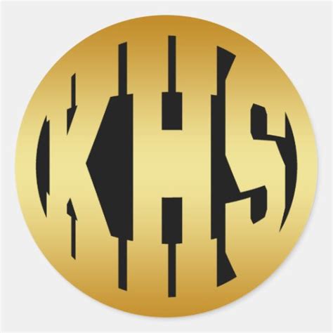 KHS - HIGH SCHOOL INITIALS IN GOLD TEXT CLASSIC ROUND STICKER | Zazzle