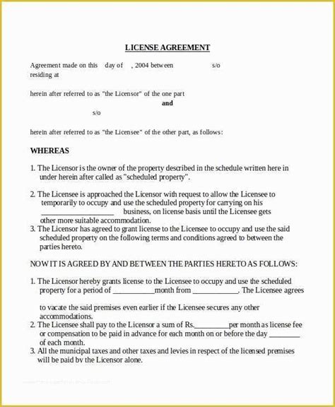 Licence Agreement Template Free Of 17 Agreement Templates Free Sample Example format ...