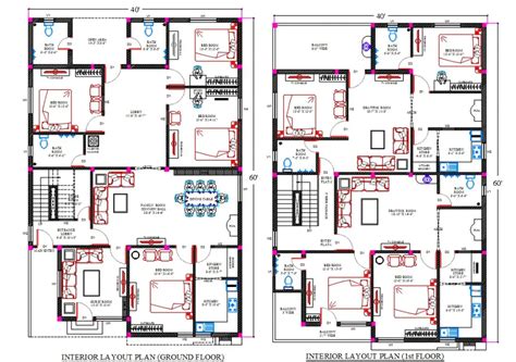 40X60 Feet House Plan With Interior Layout Plan Drawing DWG File in 2022 | House roof design ...