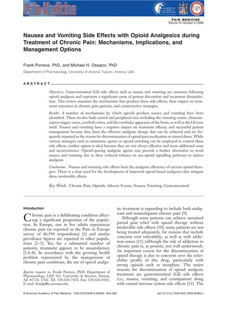 (PDF) Nausea and Vomiting Side Effects with Opioid Analgesics during Treatment of Chronic Pain ...