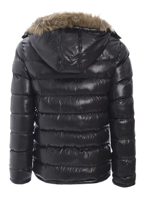 BRAVE SOUL MENS PUFFER QUILTED FUR HOODED SHINY BLACK PARKA JACKET COAT ...