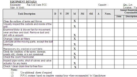 Fan Coil Units FCU Preventive Maintenance Checklist