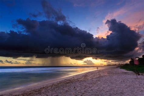 Sea and Beach with Dark Rain Clouds at Sunset Stock Image - Image of ...