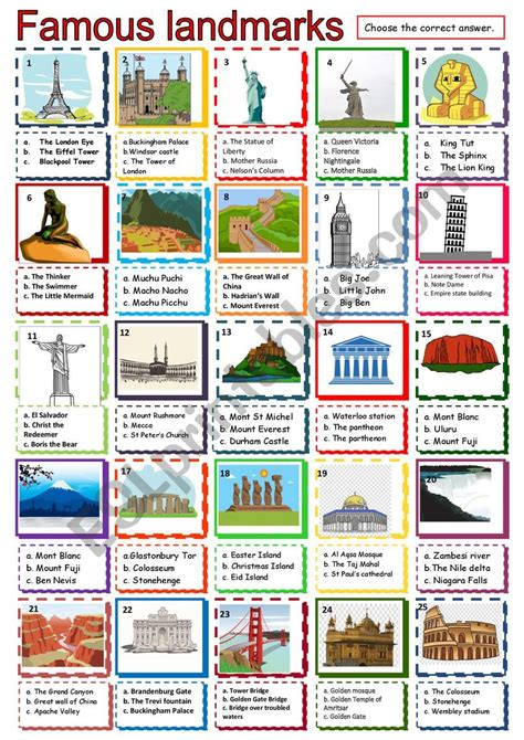 Famous Landmarks Vocabulary Flashcar English Esl Worksheets Pdf Doc | SexiezPix Web Porn