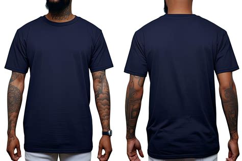 Tshirt mockup template, front and back view. Black man wearing blank ...