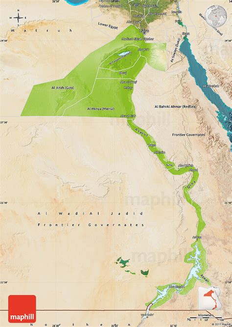 Physical Map of Upper Egypt, satellite outside