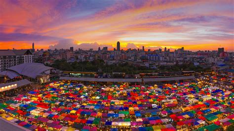 Download Sunset City Colorful Thailand Ratchada Night Market Market Man Made Bangkok Image