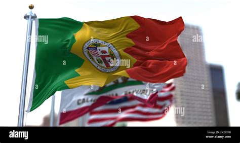 Los Angeles city flag waving in the wind Stock Photo - Alamy