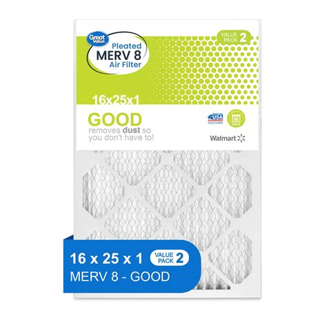 Great Value, 16x25x1, MERV 8 GOOD HVAC Air and Furnance Filter, Captures Dust, 2 Filters ...