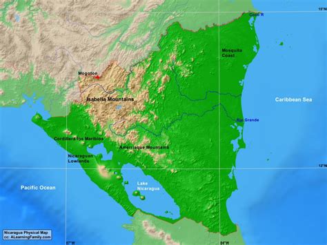 Nicaragua Physical Map - A Learning Family